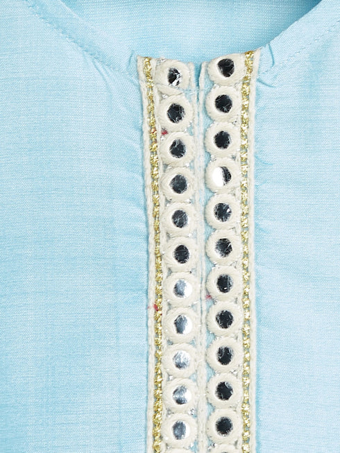 Vastramay SISHU Girls' Aqua Blue Viscose Kurta And Straight Pant Set